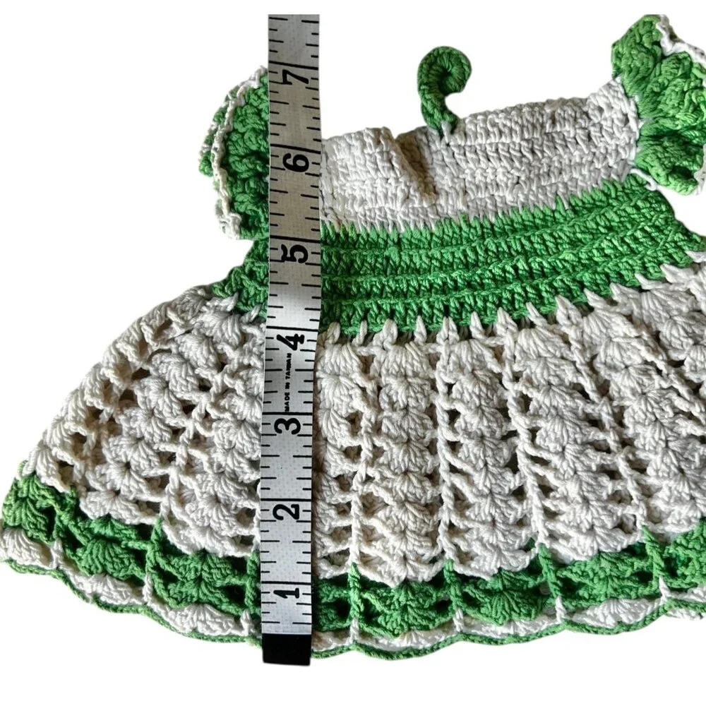 Hand-Crocheted Potholder Red White Hot Pad & Green White Dress with Loop